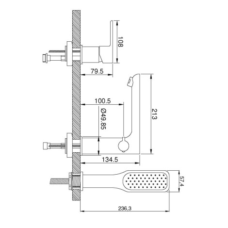 Invena Dokos bateria wannowa 3-otworowa biały chrom-rysunek tech