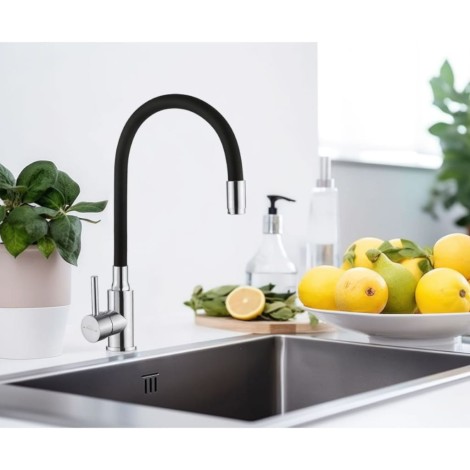Invena Silva bateria zlewozmywakowa czarny inox