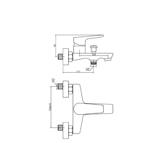 Invena Dokos bateria wannowa czarny chrom-rysunek tech