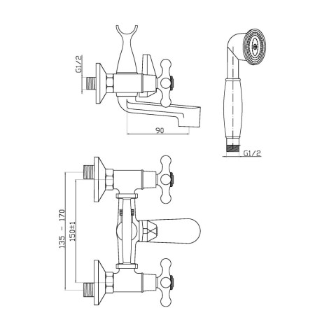 Invena Roma bateria wannowa z natryskiem-rys tech