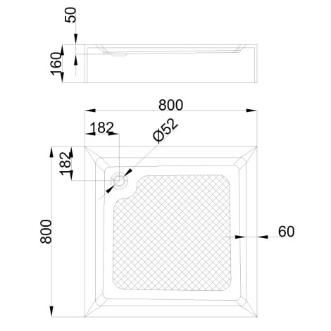 Invena brodzik kwadratowy 90x90cm-rysunek tech