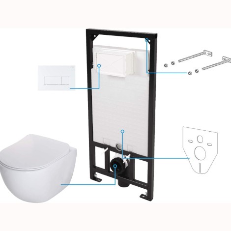 Deante Oregano zestaw podtynkowy stelaż+miska+deska+przycisk biały