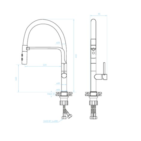 Kuchinox Siluetto bateria zlewozmywakowa stojąca z wylewką U czarna