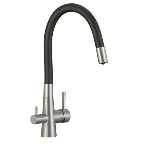 Laveo Riveco bateria zlewozmywakowa z systemem filtrującym wodę Amii czarny/stal szczotkowana