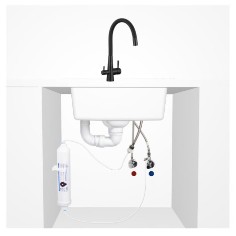 Laveo Riveco bateria zlewozmywakowa z systemem filtrującym wodę Amii czarny/stal szczotkowana