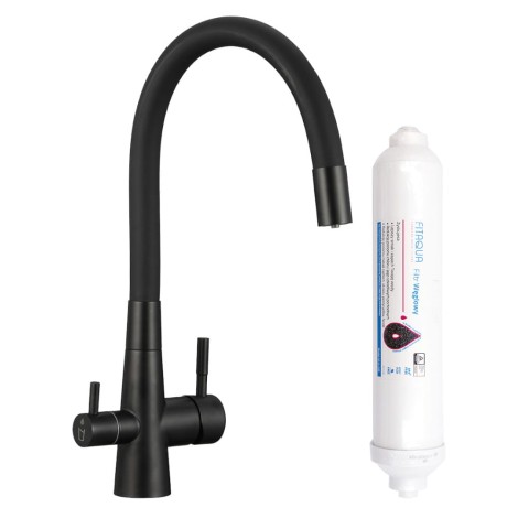 Laveo Riveco bateria zlewozmywakowa z systemem filtrującym wodę Amii czarny/stal szczotkowana