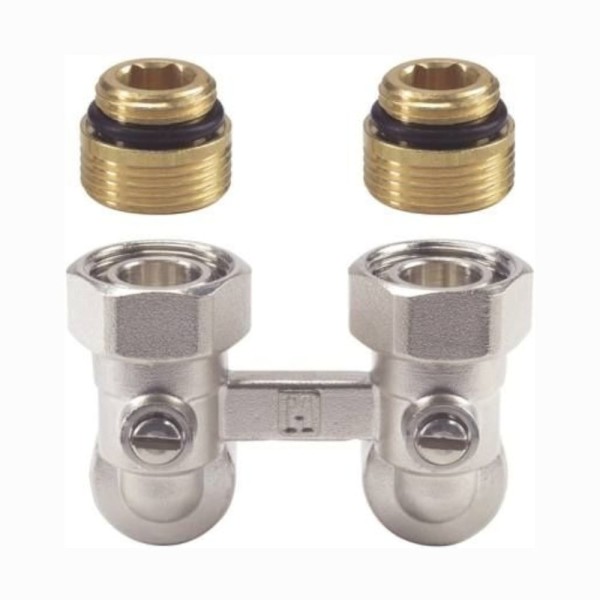 Honeywell zawór grzejnikowy kątowy podwójny 3/4" + nyple.