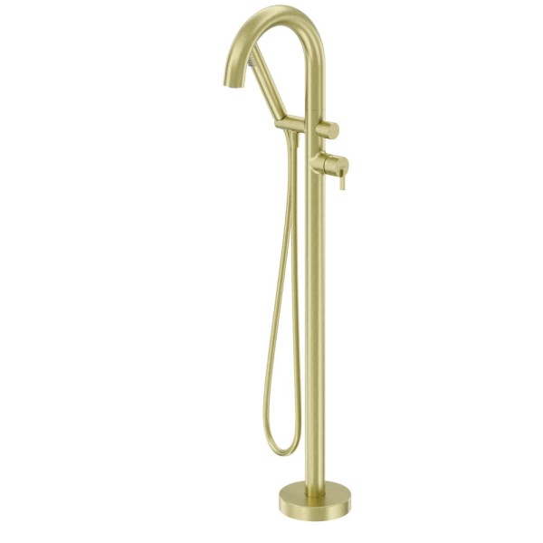 Deante bateria Silia złoto szczotkowane wolnostojąca z kompletem natryskowym