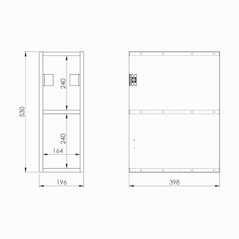 Elita Kwadro Plus szafka modulowa otwarta 20 cm biały - rysunek techniczny.