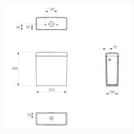 Cersanit Crea zbiornik 3/5l boczny- rysunek techniczny.
