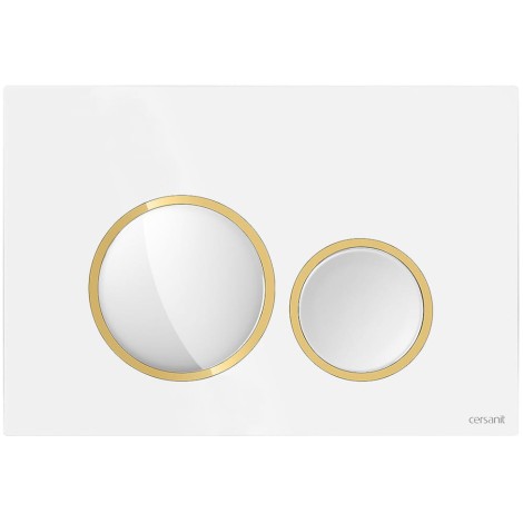 Cersanit Luna Ring przycisk spłukujący mechaniczny biały połysk z detalem złoty połysk.