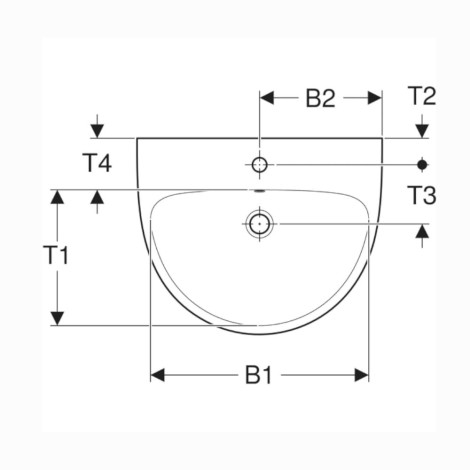 Geberit Selnova umywalka 55 cm owalna - rysunek techniczny.