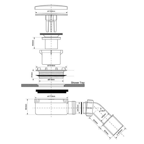 McAlpine syfon brodzikowy niskido otworów 90 mm czyszczony od góry biały