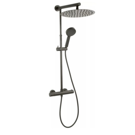 Ferro Trevi black zestaw deszczownica okrągła z natryskiem i baterią termostatyczną  gun metal