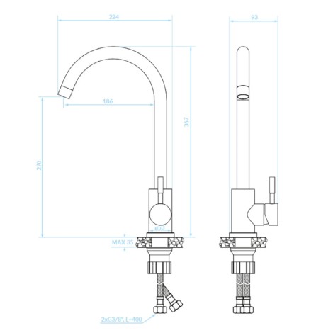 Kuchinox bateria zlewozmywakowa Seia stojąca z wylewką U czarna 