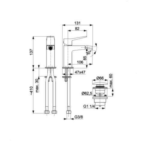 Kfa Malaga bateria bidetowa stojaca  light gold