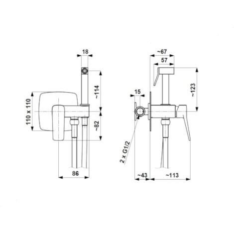 KFA Malaga bateria bidetowa podtynkowa chrom