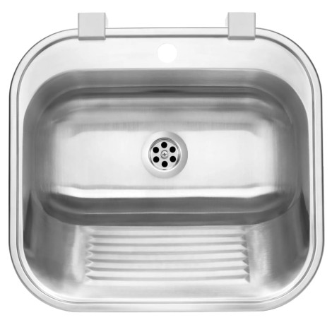 Deante zlewozmywak gospodarczy 1-komorowy stalowy 550x495x220 z otworem na baterię + osprzęt.
