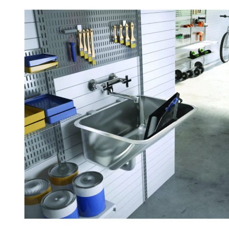 Deante zlewozmywak gospodarczy 1-komorowy stalowy 550x495x220 z otworem na baterię + osprzęt.