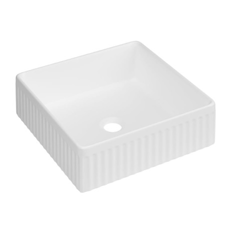 Invena Glamour umywalka nablatowa ryflowana kwadratowa 36,5x36 cm biały połysk