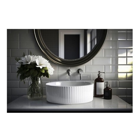 Invena Glamour umywalka nablatowa ryflowana okrągła 36x36 cm biały połysk