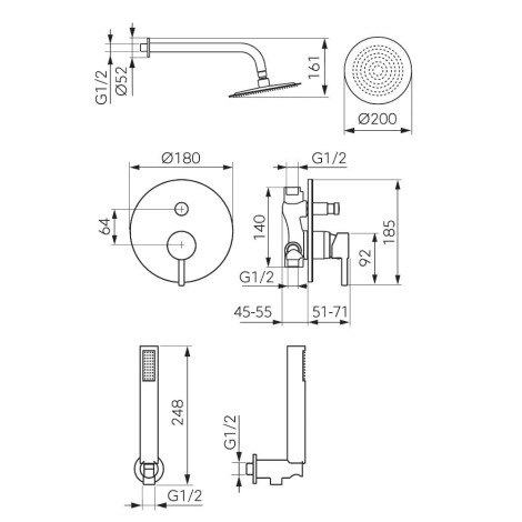 Ferro Ciriculus zestaw podtynkowy okrągła deszczownica z baterią i zestawen natryskowym złoto szczo