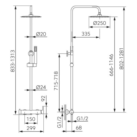 Ferro Ciriculus zestaw deszczownia okrągła z natryskiem i baterią chrom