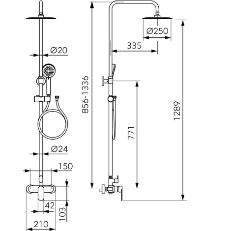 Ferro Talasa dzeszczownia okrągła z natryskiem i baterią chrom