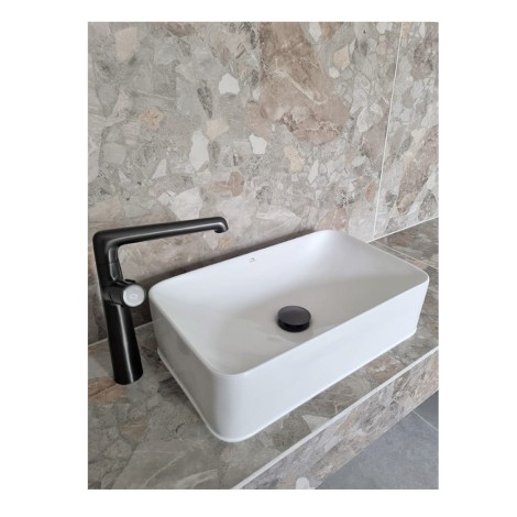 Laveo Kvadrato umywalka nablatowa ceramiczna prostokątna biała 48,5 x 29,5 cm