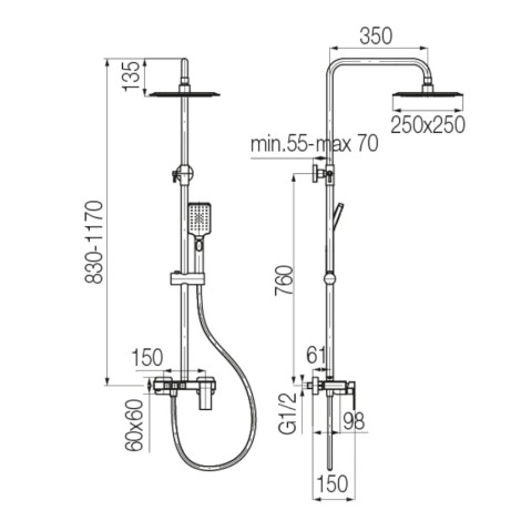 Valvex Ars kolumna natryskowa z głowicą prysznicową i natryskiem przesuwnym 3-funkcyjnym miedź