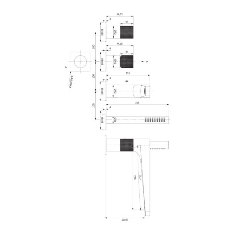 Omnires Contour bateria wannowa 4-otworowa antracyt szczotkowany