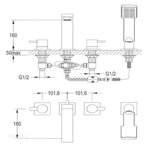 Omnires Darling bateria wannowa 4-otworowa złota
