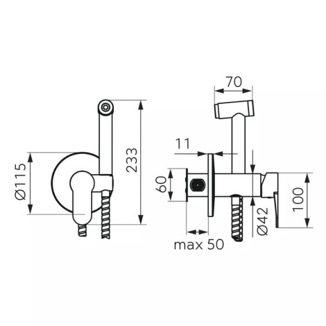 Ferro Nostris bateria bidetowa podtynkowa chrom - rysunek techniczny.