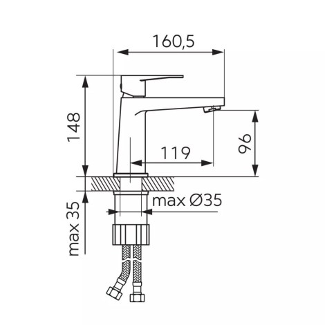 Ferro Nostris bateria umywalkowa chrom - rysunek techniczny.