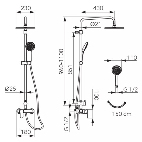 Ferro Nostris dzeszczownia okrągła z natryskiem i baterią chrom