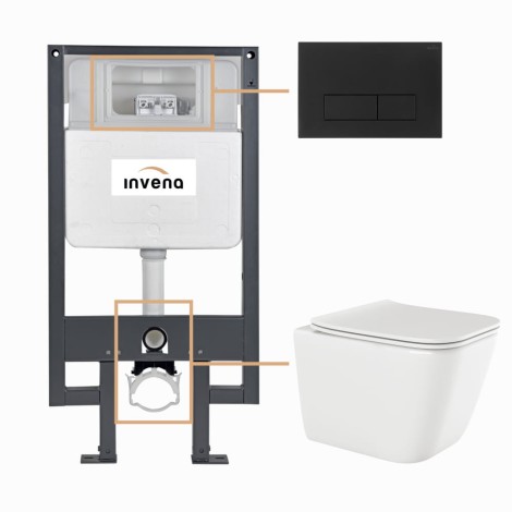 Invena Paros zestaw podtynkowy z miską wiszącą i przyciskiem czarny