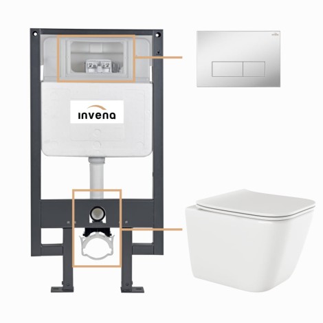 Invena Paros zestaw podtynkowy z miską wiszącą i przyciskiem chrom