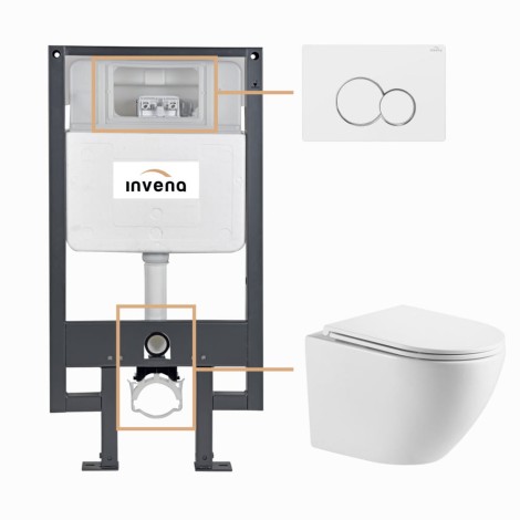 Invena Limnos zestaw podtynkowy z miską wiszącą i z przyciskiem białym
