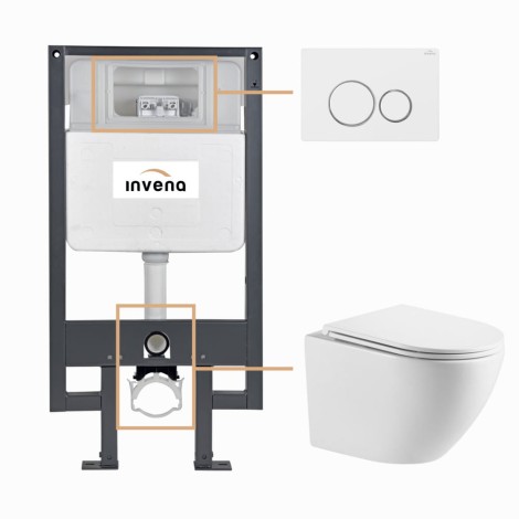 Invena Limnos zestaw podtynkowy z miską wiszącą i z przyciskiem biały