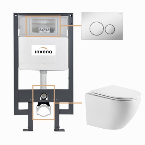 Invena Limnos zestaw podtynkowy z miską wiszącą i z przyciskiem chrom