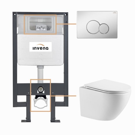 Invena Limnos zestaw podtynkowy z miską wiszącą i przyciskiem chrom