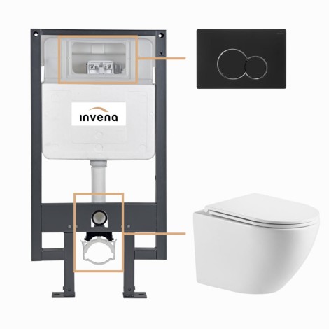 Invena Limnos zestaw podtynkowy z miską wiszącą i z przyciskiem czarnym