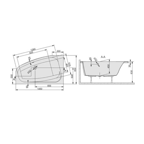 Sanplast FREE LINE wanna asymetryczna 85/145 lewa 