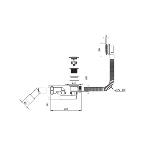 Deante Prizma syfon do wanny click-clack czarny