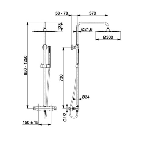 Kfa Moza Premium deszczownia z baterią termostatyczną gun metal/szary