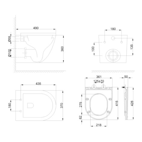 Invena Limnos miska WC wisząca bezkołnierzowa wirowa QFS biała z deską wolnoopadającą