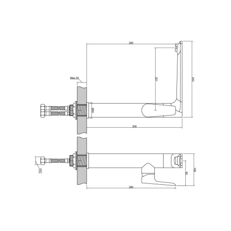 Invena Dokos bateria umywalkowa wysoka chrom-rysunek tech