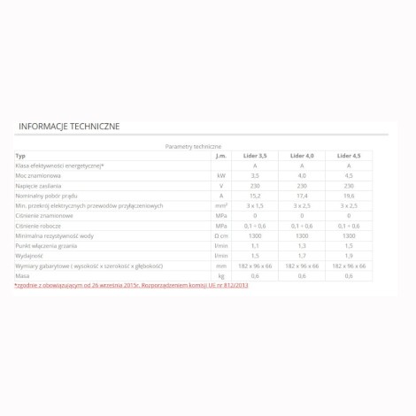 Elektromet LIDER 4,5 kW przepływowy ogrzewacz wody z baterią prysznicową biały