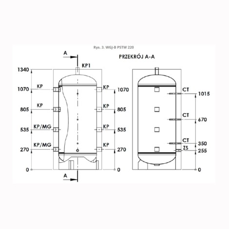 Elektromet zbiornik buforowy WGJ-B PSTW stojący do pomp ciepła i kotłów c.o. 220 l