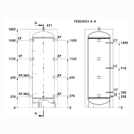 Elektromet zbiornik buforowy WGJ-B PSTW stojący do pomp ciepła i kotłów c.o. 300 l